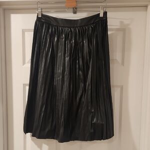 Banana Republic Vegan Leather Black Pleated A-Line Skirt